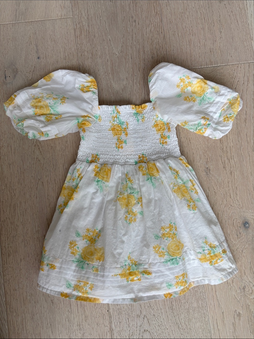 Janie and Jack White Dress with Yellow Floral Print and Puff Sleeves